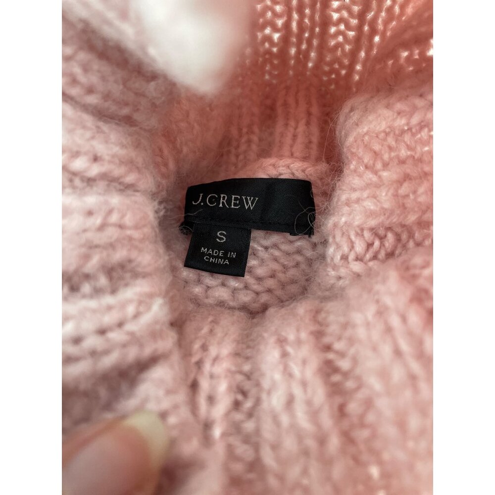 J. Crew Womens Small Snowflake Turtleneck Sweater Pink White Wool Alpaca Cozy - Picture 4 of 8